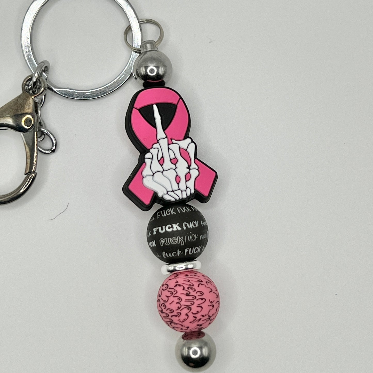 Skeleton F**K Breast Cancer Silver Keychain Bar