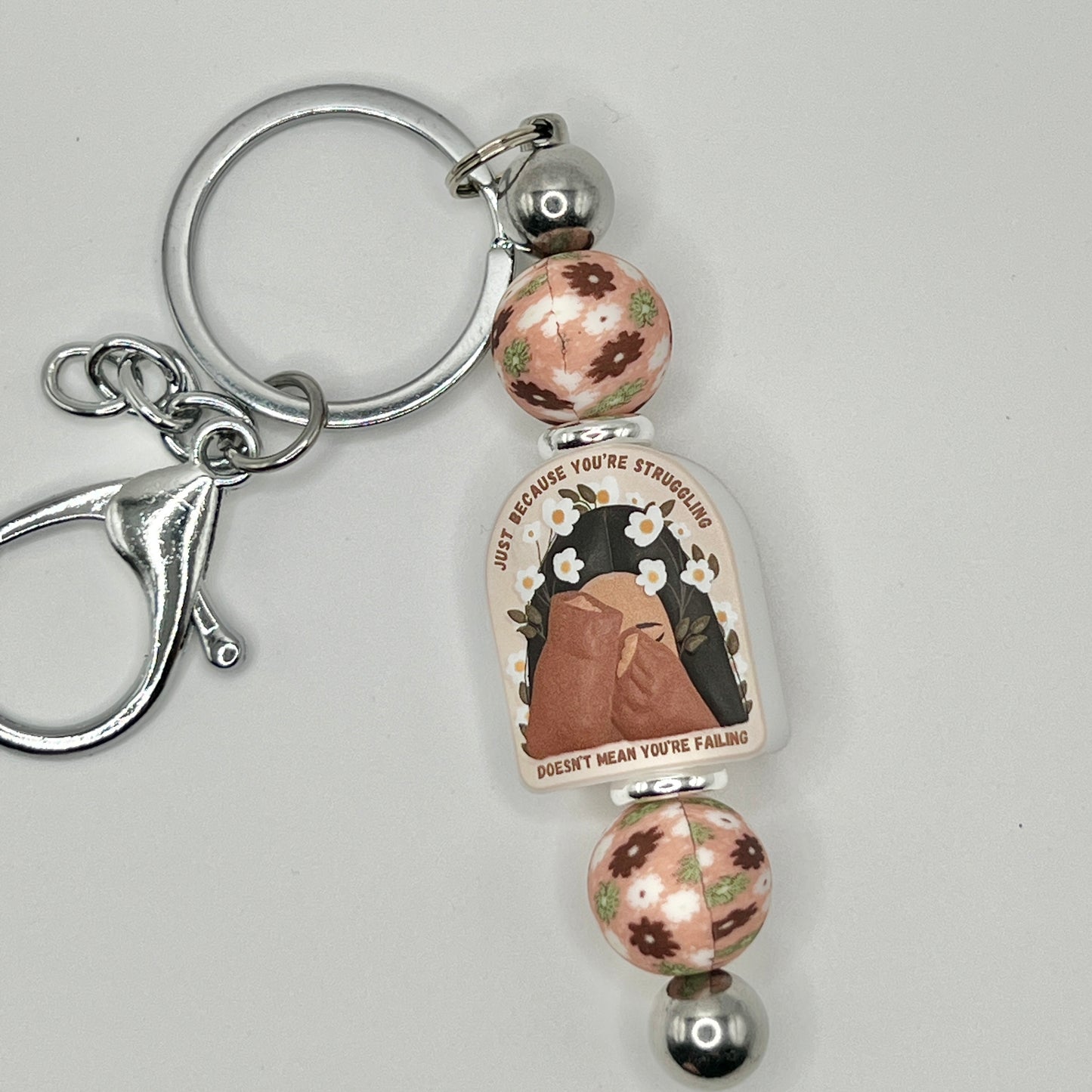 Struggle ≠ Failing Mauve Floral Silver Keychain Bar