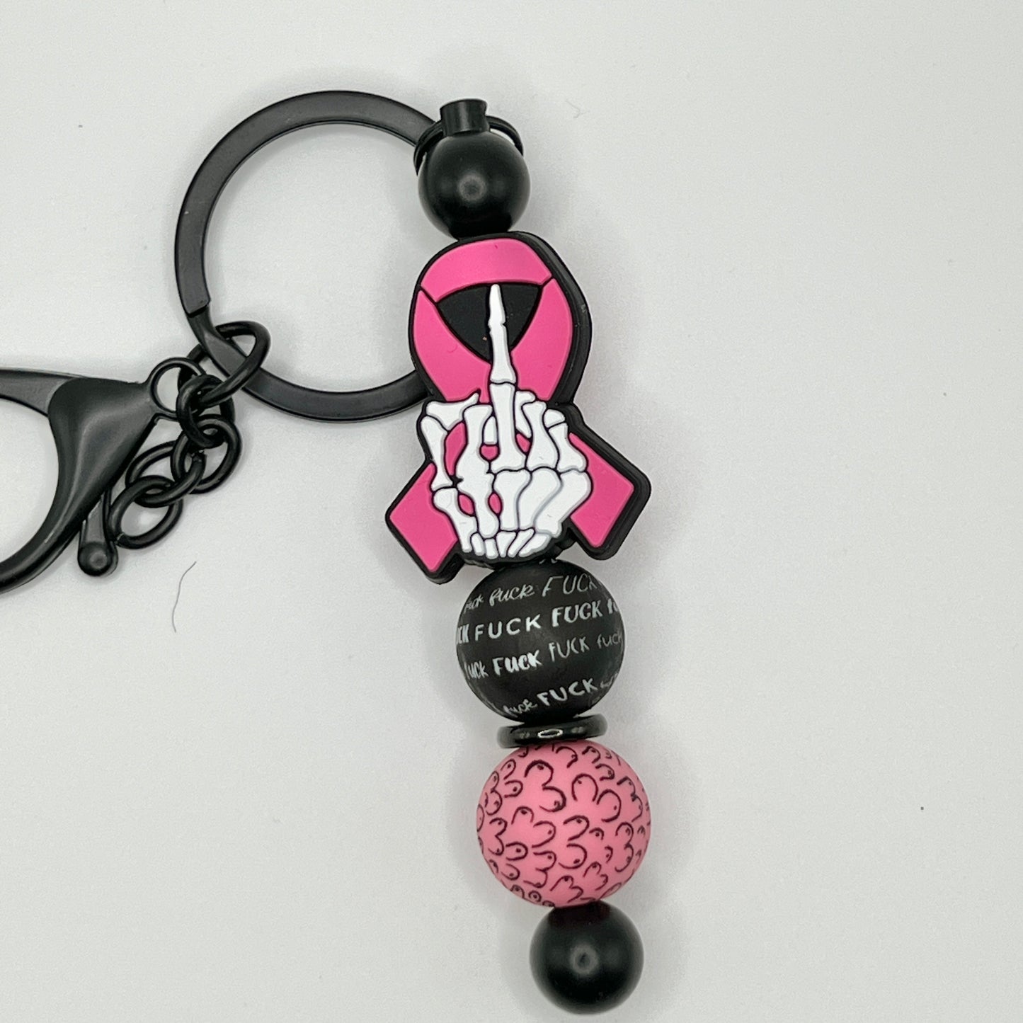 Skeleton F**K Breast Cancer Black Keychain Bar