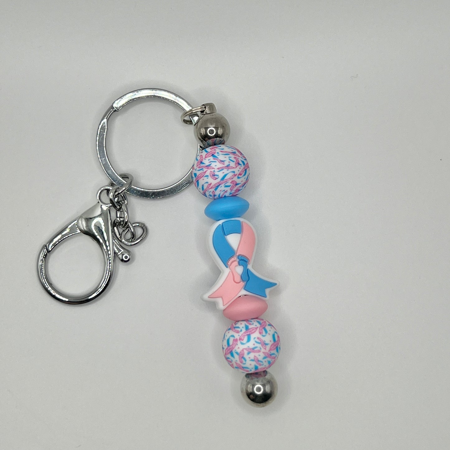 Pregnancy & Infant Loss Ribbon Silver Keychain Bar