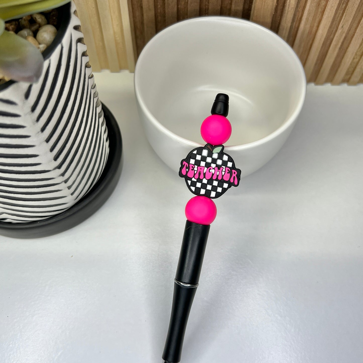Pink Checkered Teacher Plastic Pen