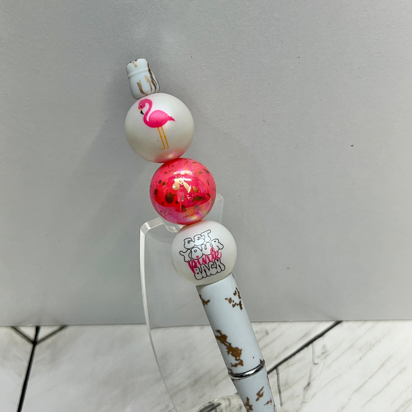 GYPB Pink Swirl White/Gold Plastic Pen