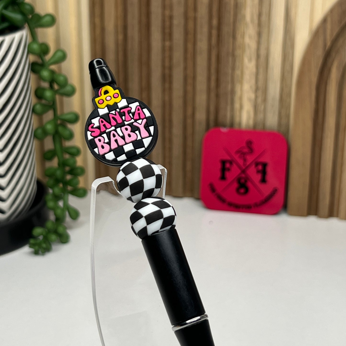 Checkered Santa Baby Plastic Pen
