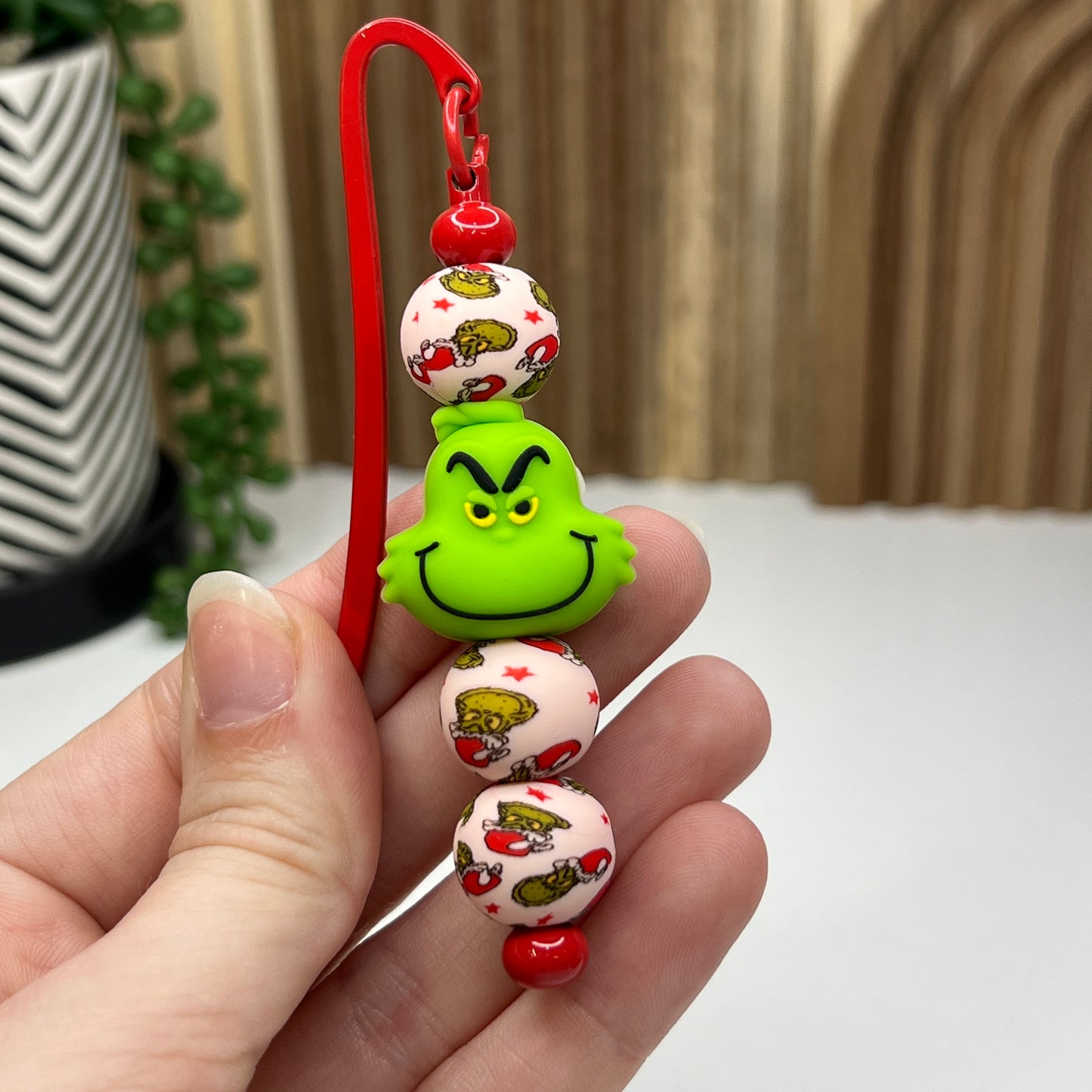 Red Christmas Green Guy Beaded Bookmark