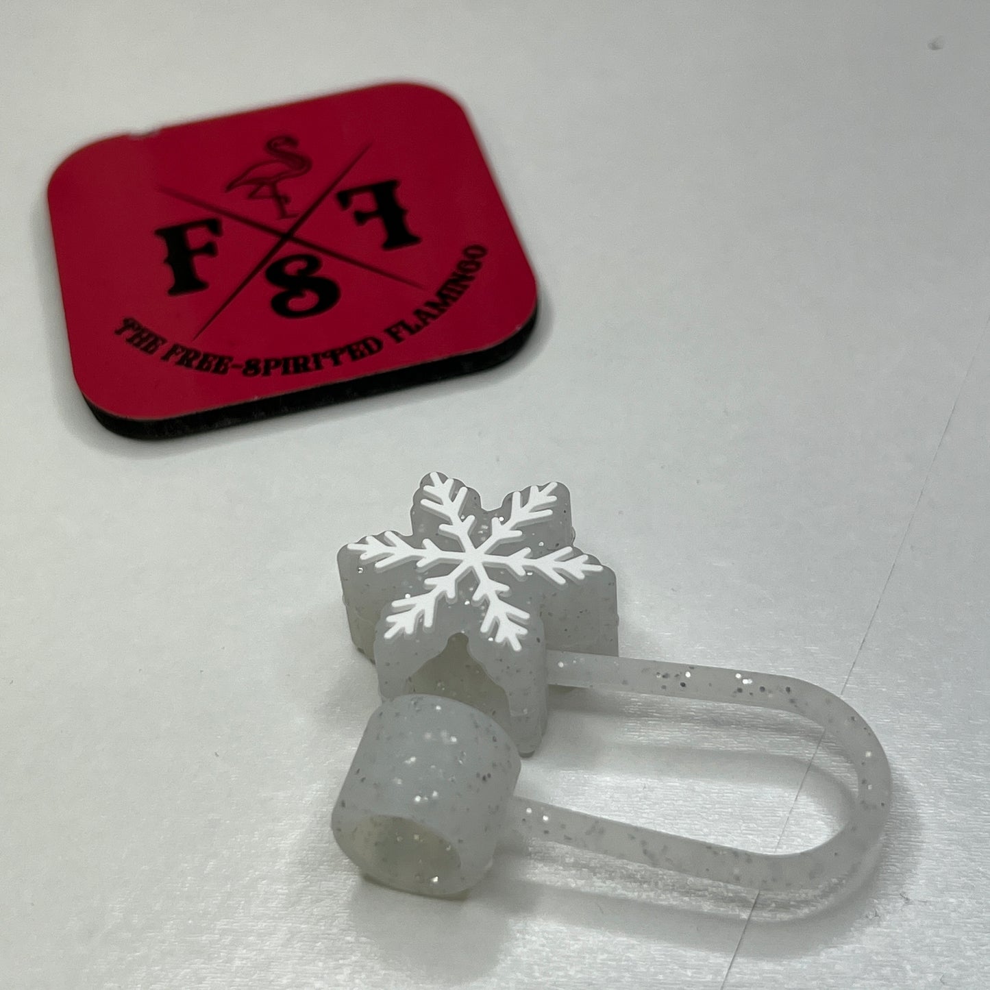 White Glitter Snowflake Straw Topper