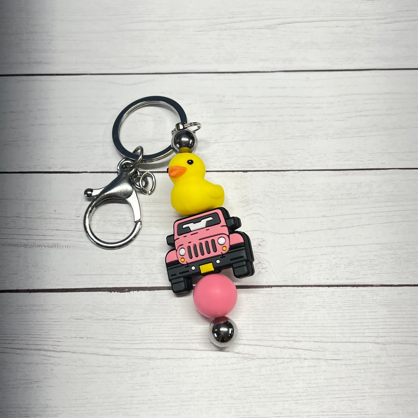 Pink Jeep Ducked Silver Keychain Bar