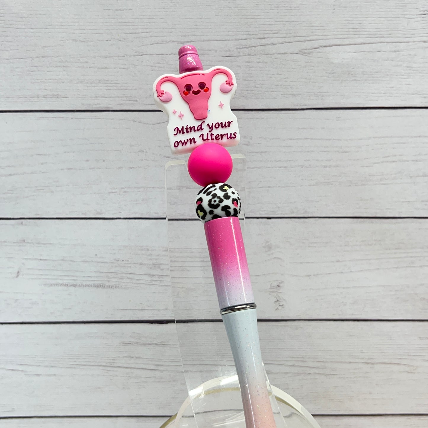 Mind Your Own Uterus Ombre Glitter Plastic Pen