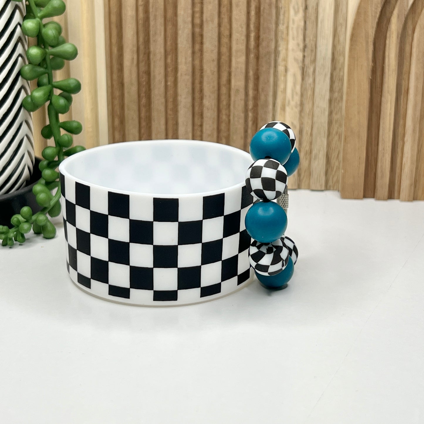 Teal Checkered Tumbler Boot & Charm Set