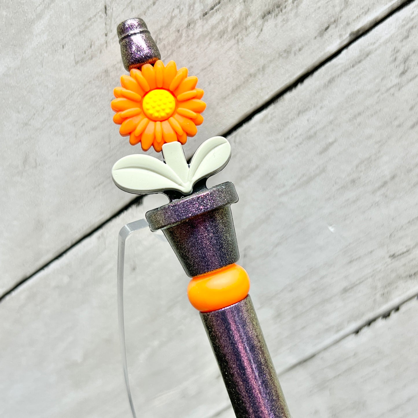 Orange w/Black Opal Bloom Plastic Pen