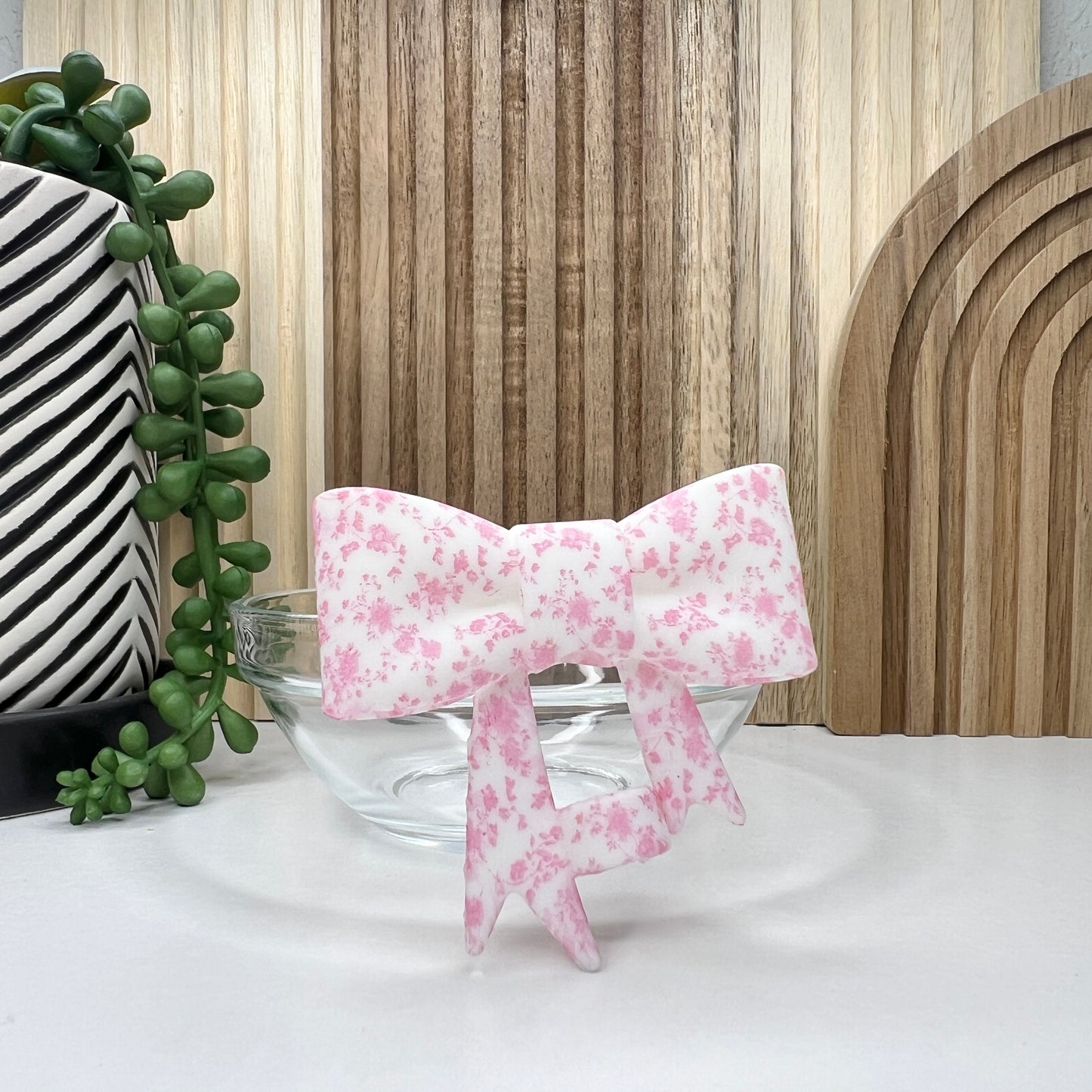 Pink Rosette Bow Straw Topper