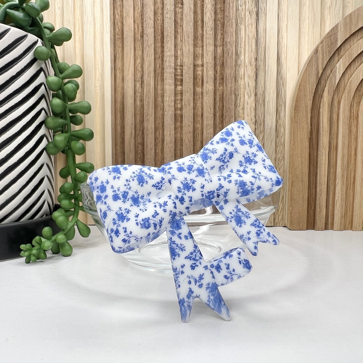 Blue Rosette Bow Straw Topper