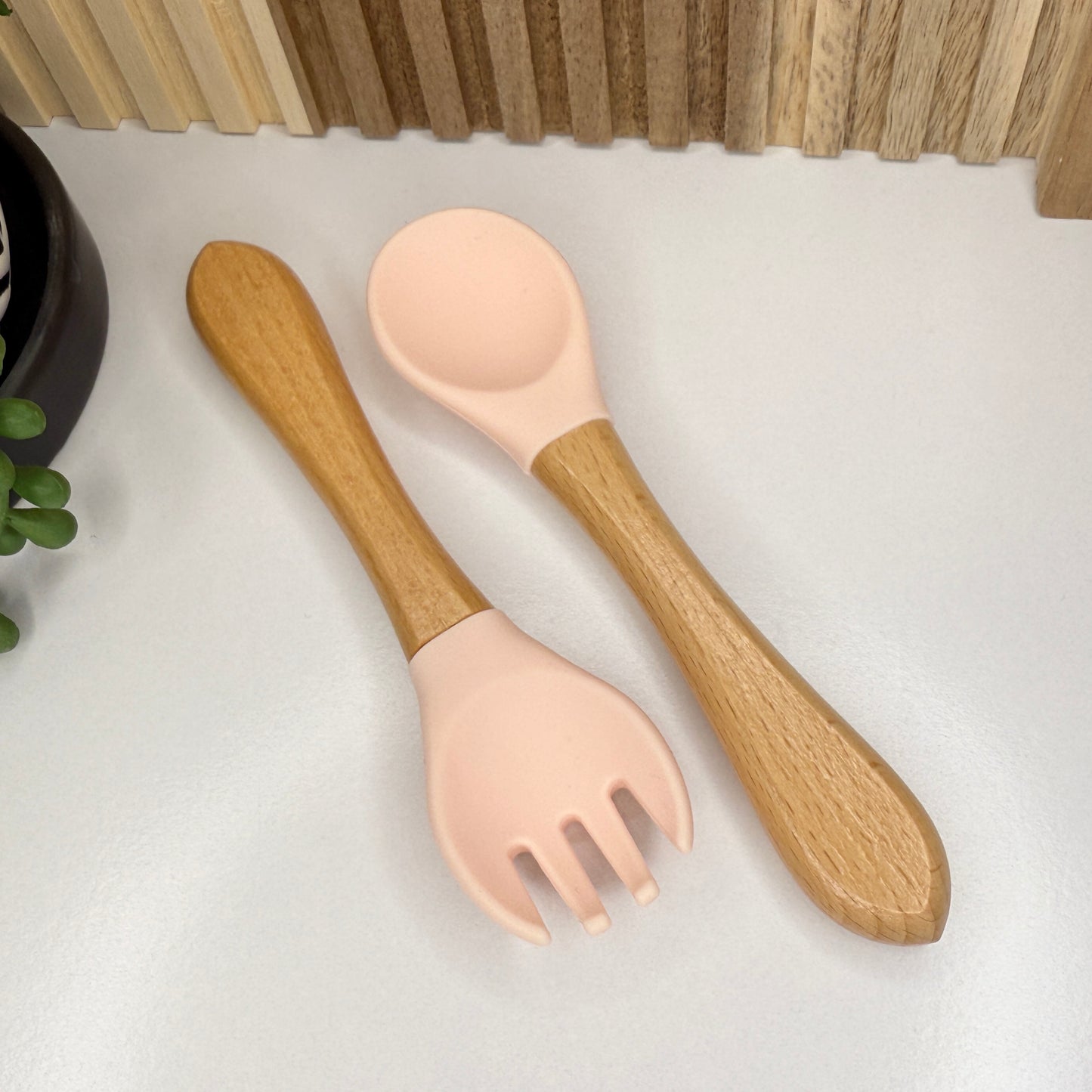 Silicone/Wood Fork & Spoon Set | Peachy