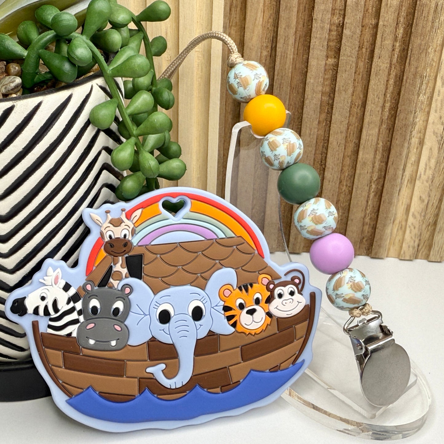 Noah's Ark Pacifier Clip Set
