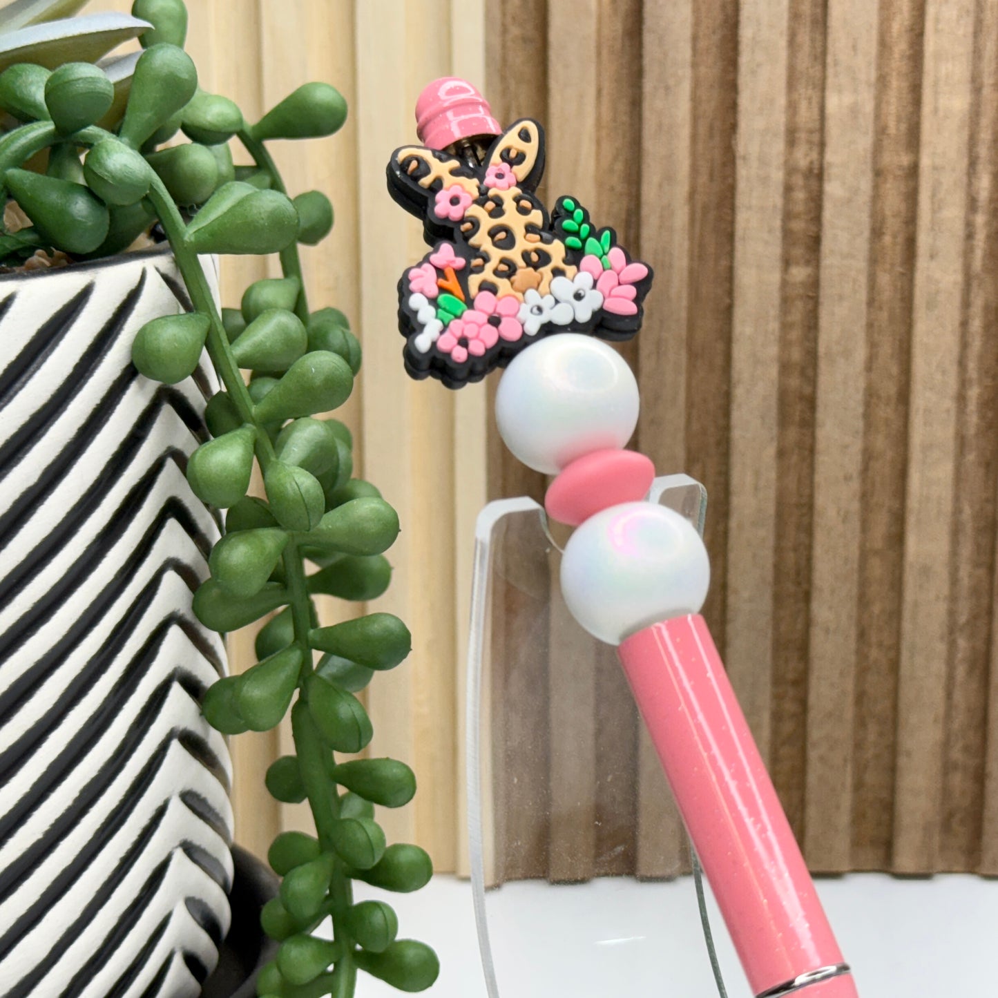 Leopard Bunny Pink Ombre Metal Pen