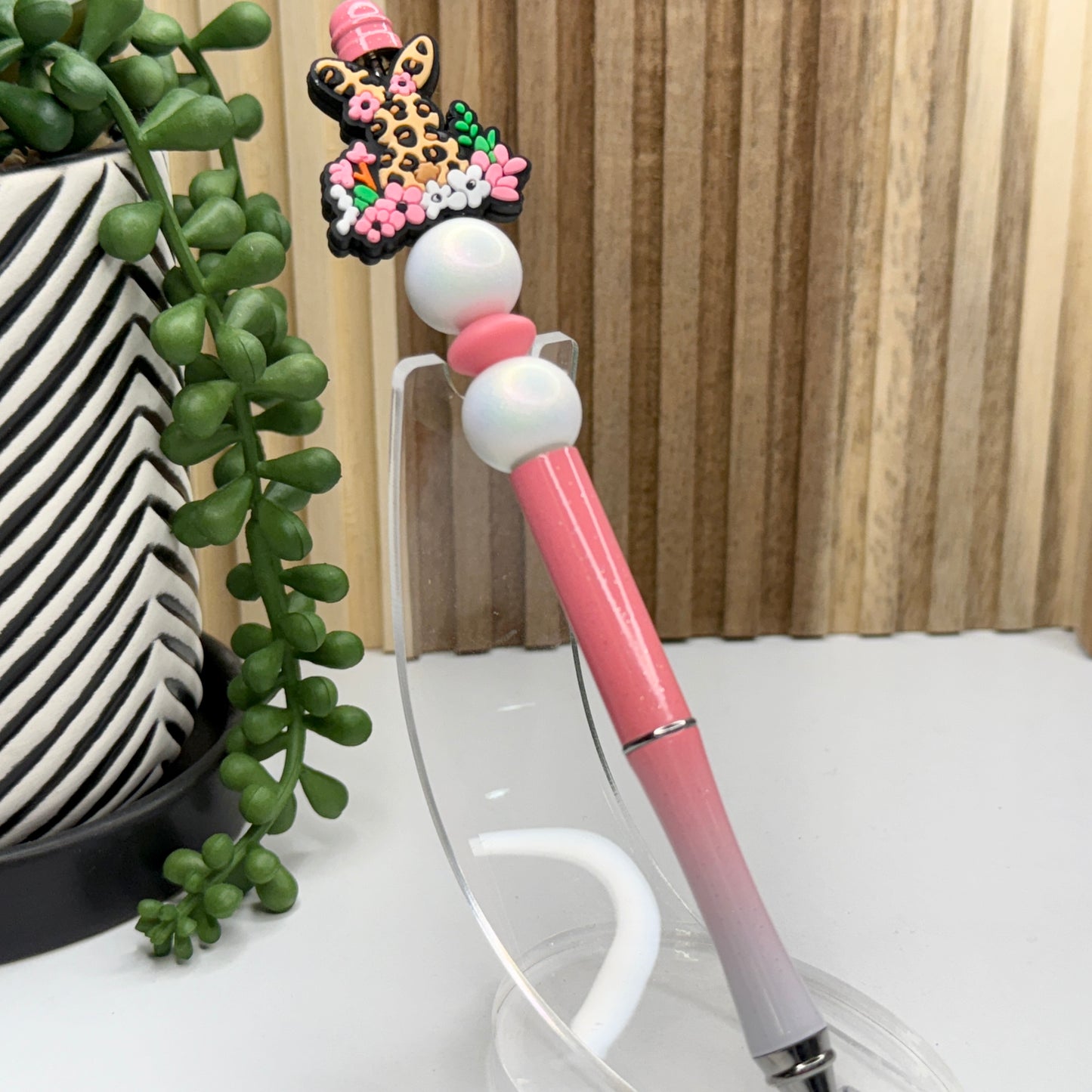 Leopard Bunny Pink Ombre Metal Pen