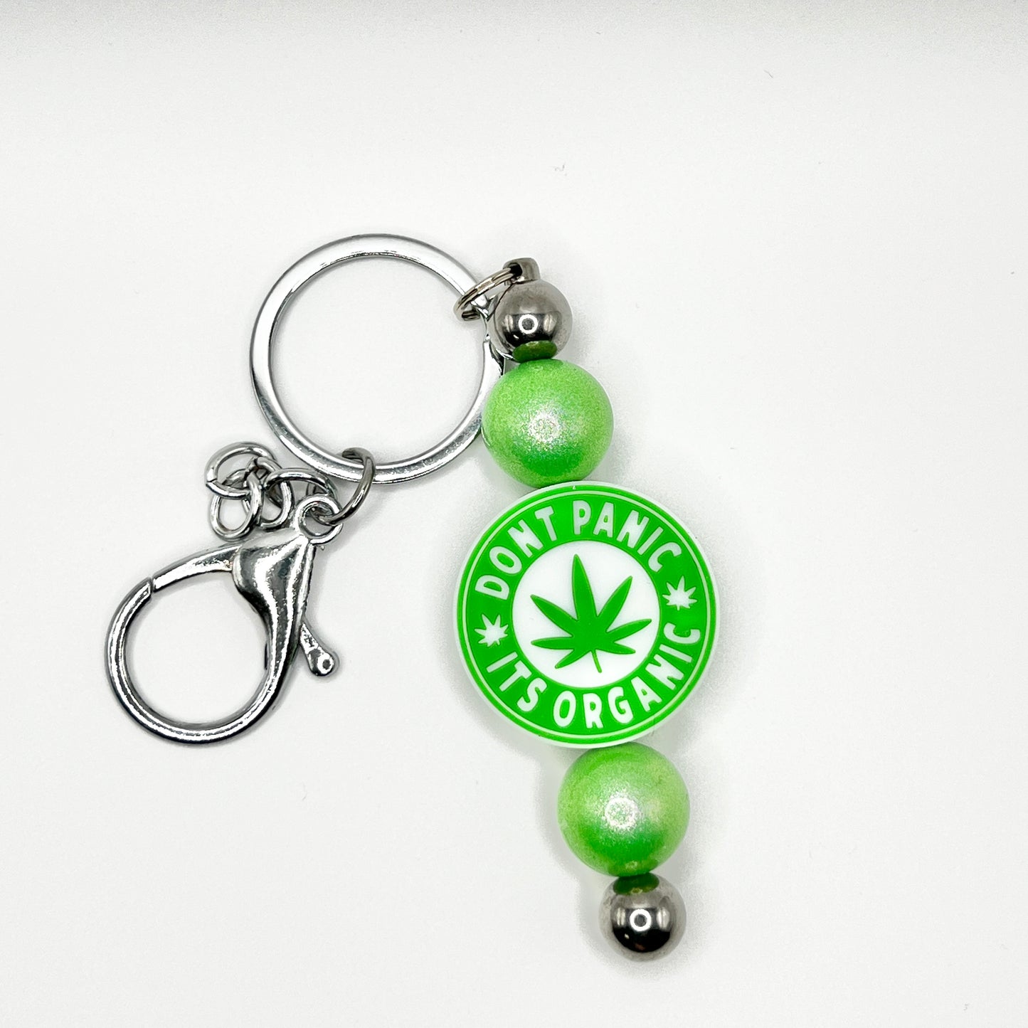 Green Don't Panic Silver Keychain Bar