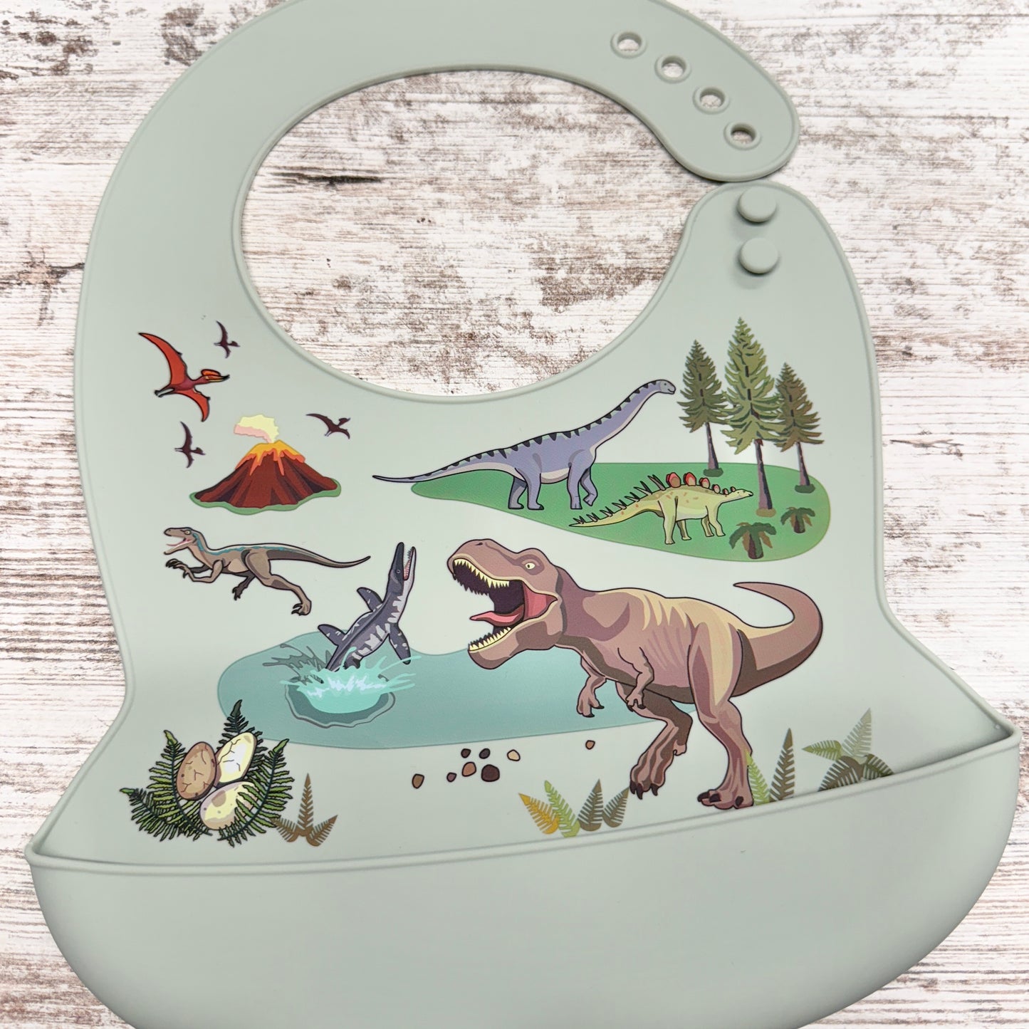 Silicone Bib | Sage Dinosaur