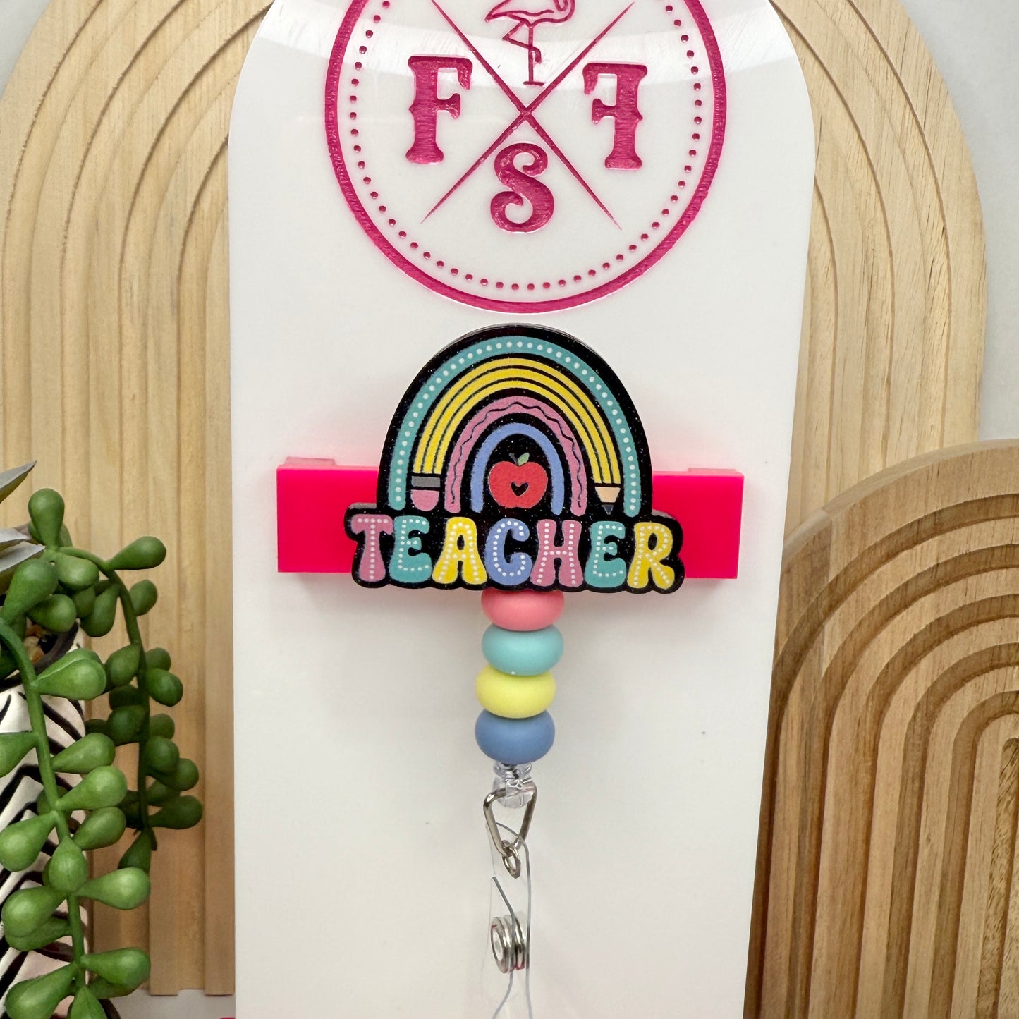 Teacher Rainbow Badge Reel