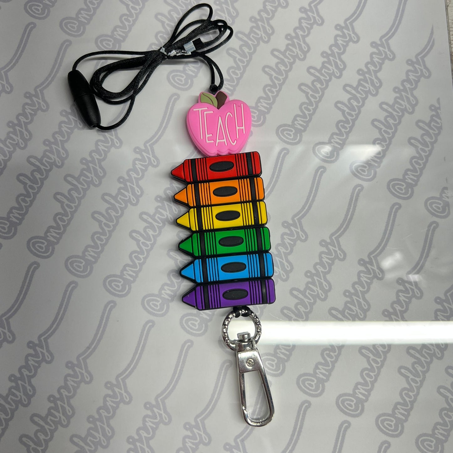 Pink Apple & Crayon Lanyard