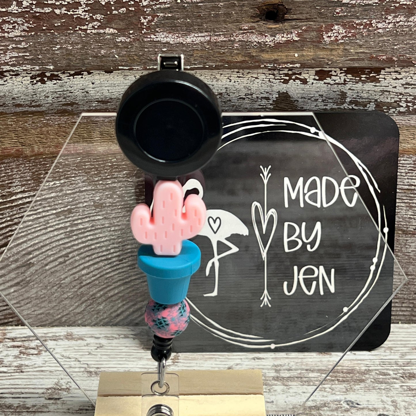 Pink & Teal Cactus Aztec Badge Reel