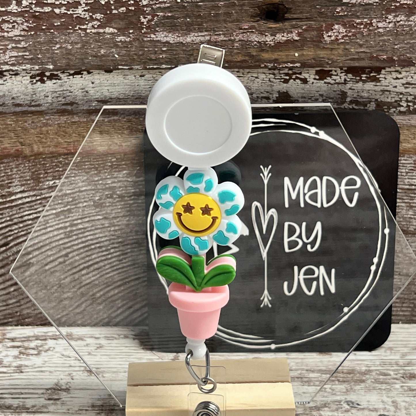 Blue Happy w-Pink Bloom Badge Reel