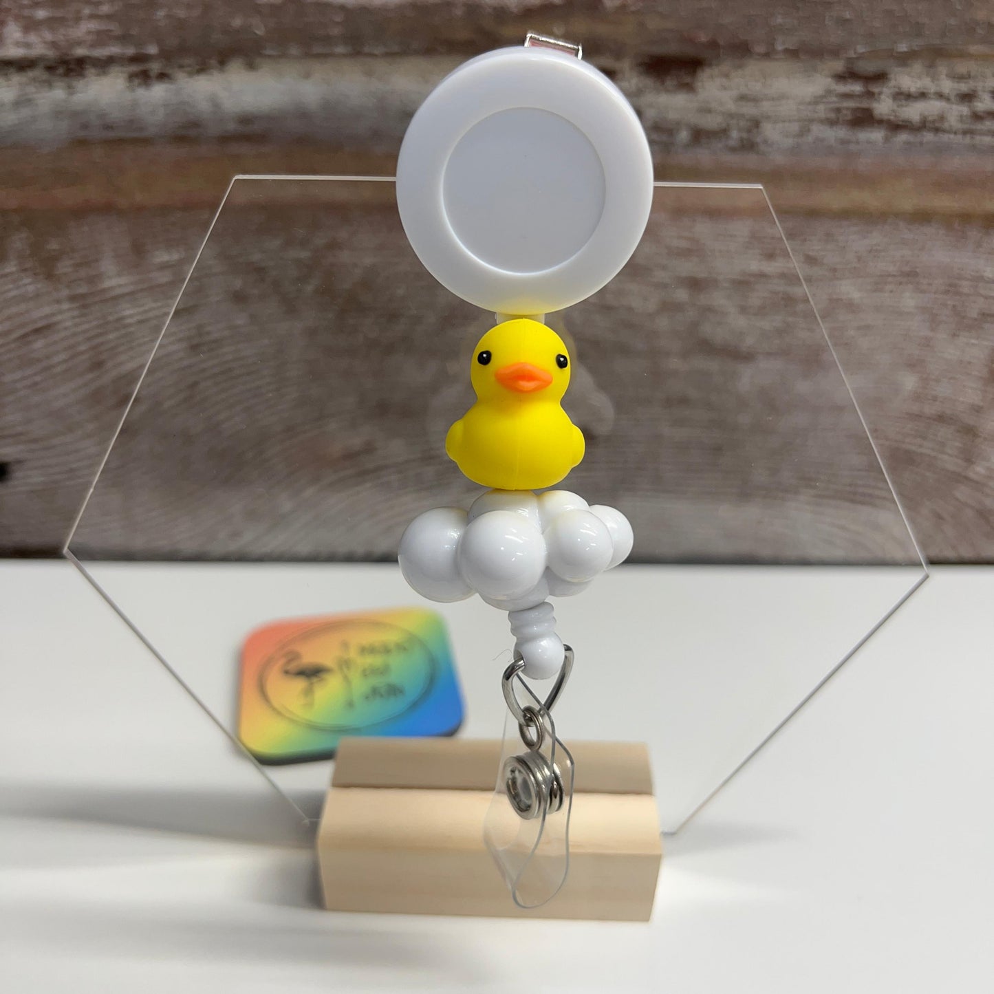 Rubber Ducky w-White Bubbles Badge Reel