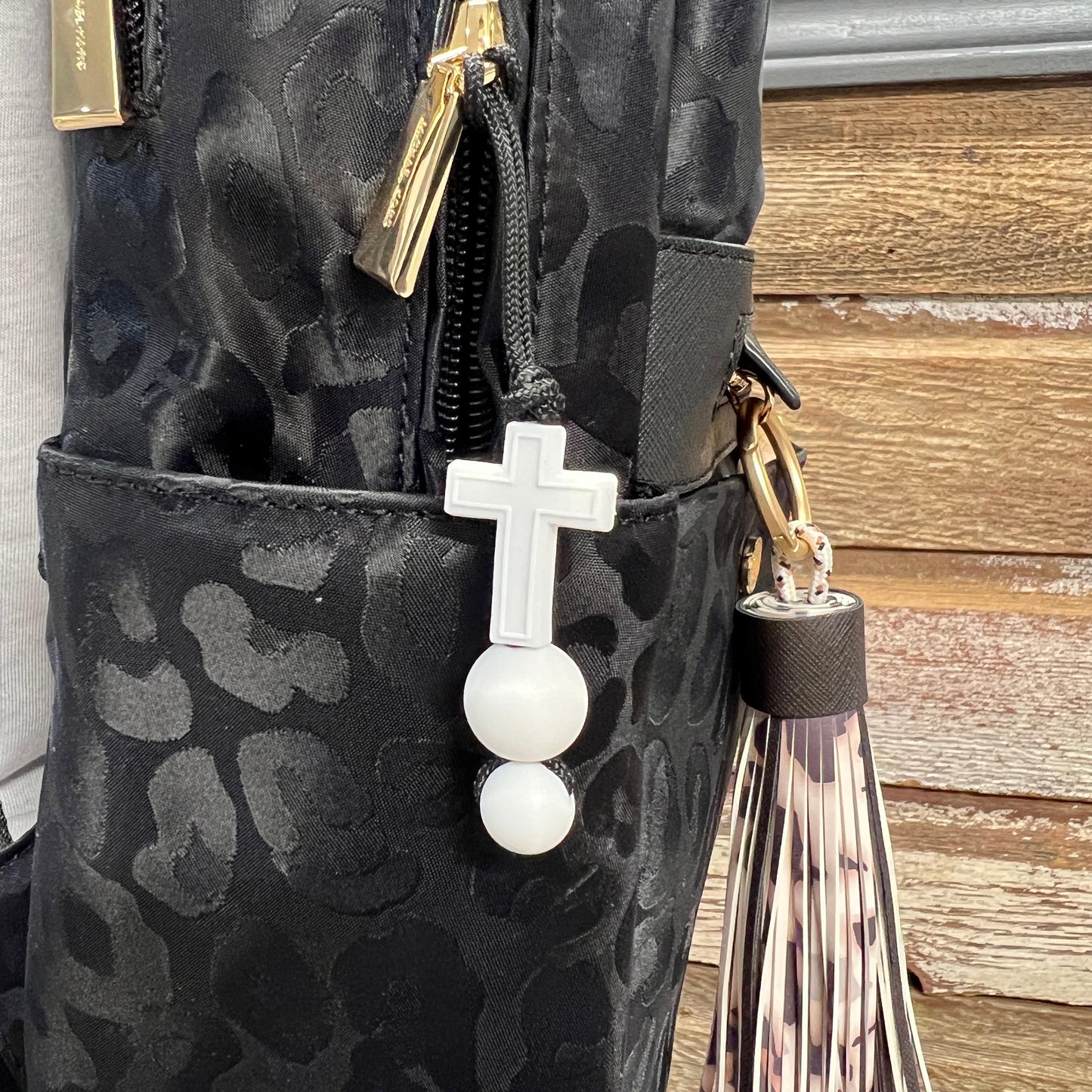 White Cross Zipper Charm