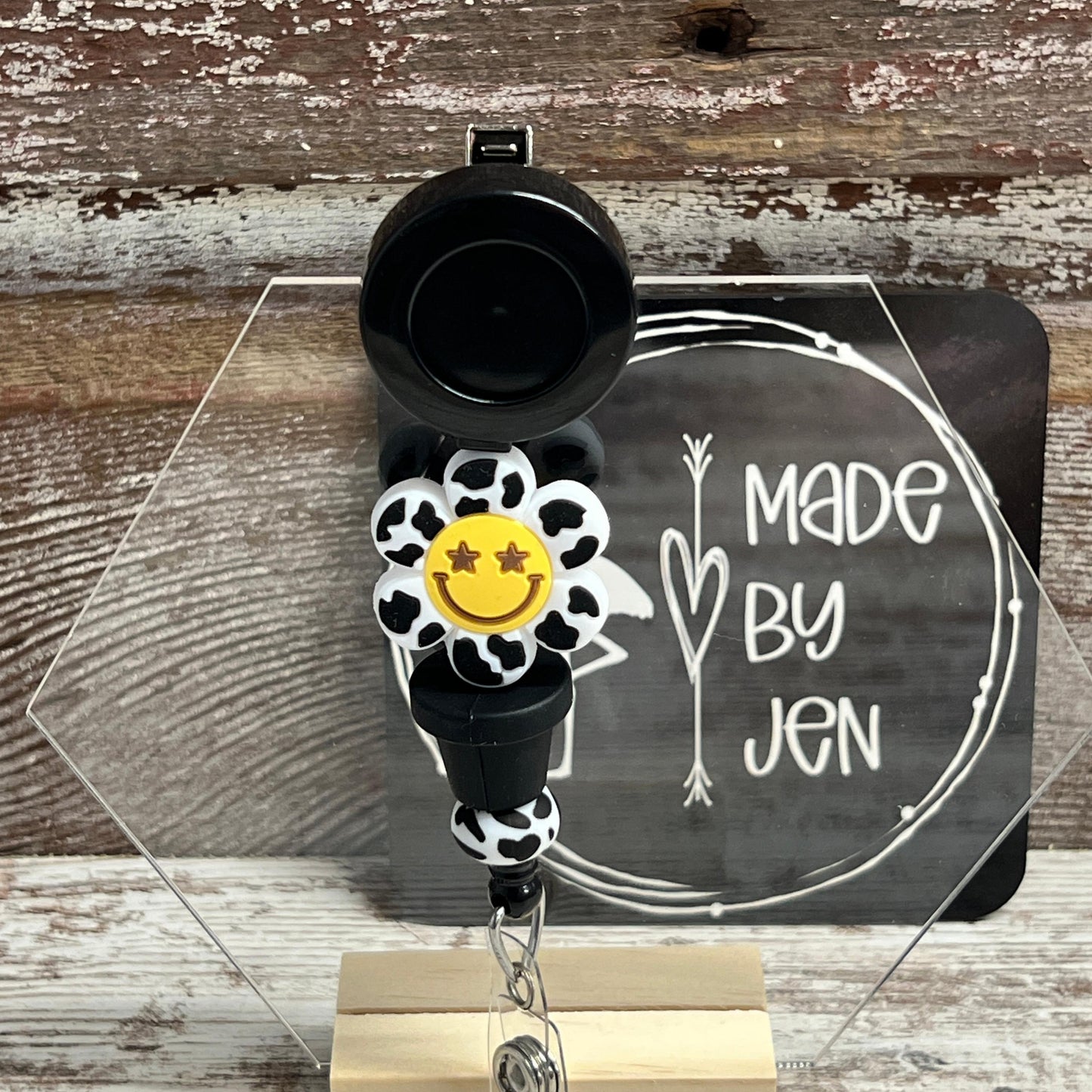 Black Happy Planter Badge Reel