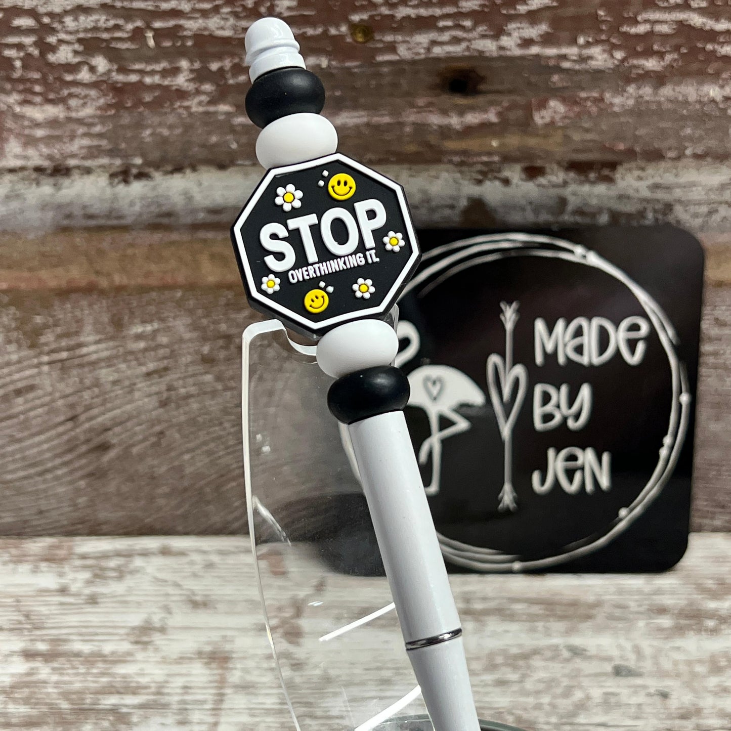 Black "STOP Overthinking" Metal Pen