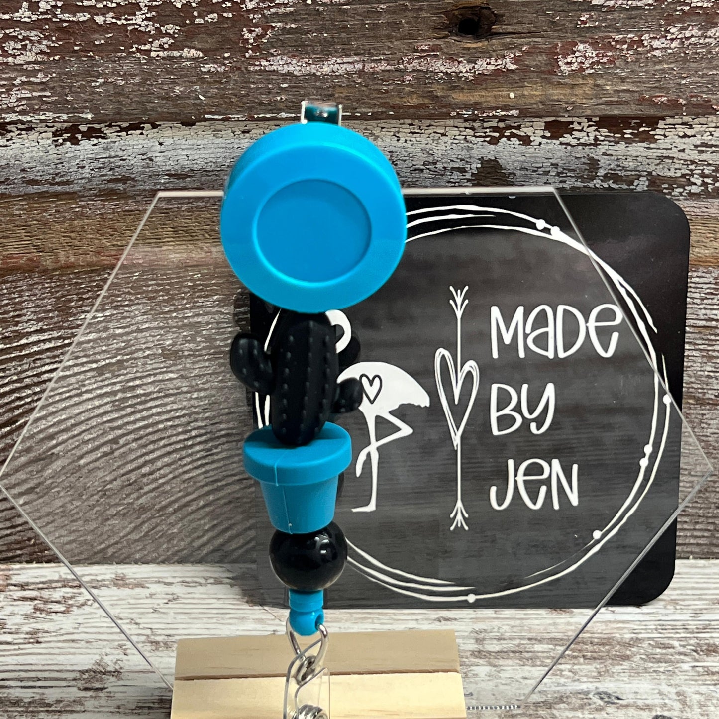 Black & Teal Cactus w-Leopard Badge Reel