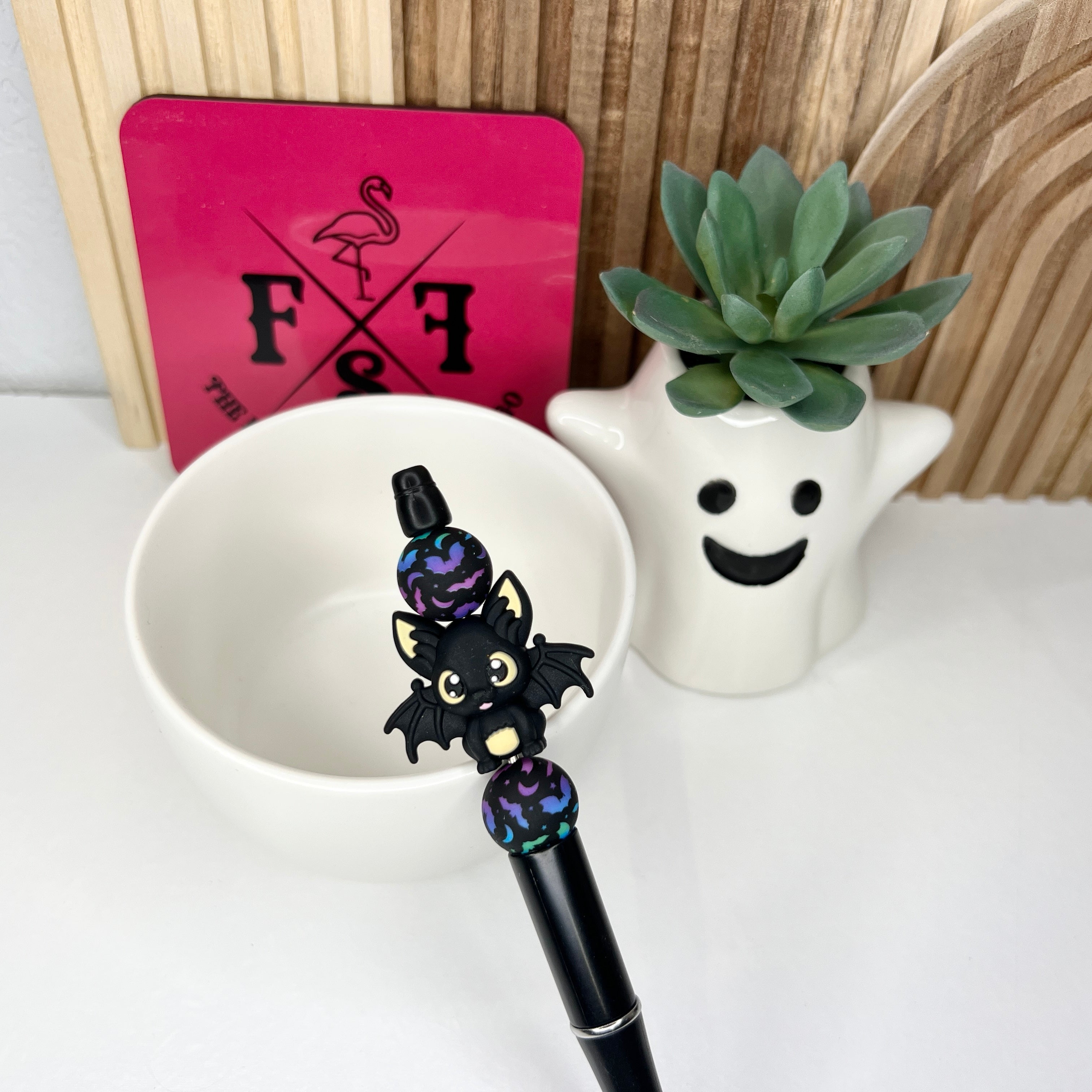 Black & Multi Bat Plastic Pen