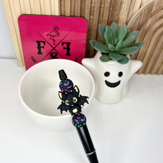 Black & Multi Bat Plastic Pen