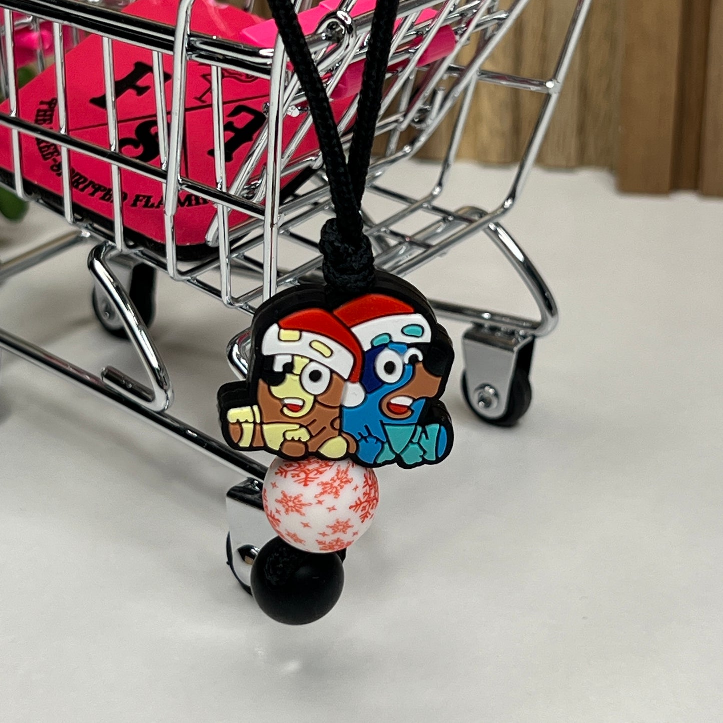 Blue & Orange Santa Dog Zipper Charm