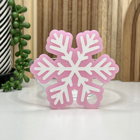 Pink Glitter Snowflake Tumbler Tag