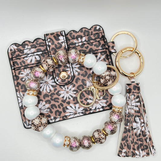 Leopard Daisy Jeweled Wristlet w-Wallet