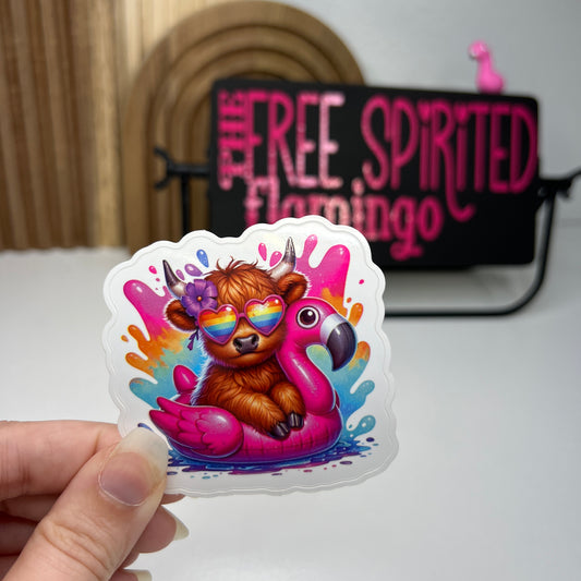 Cow On Flamingo Sticker