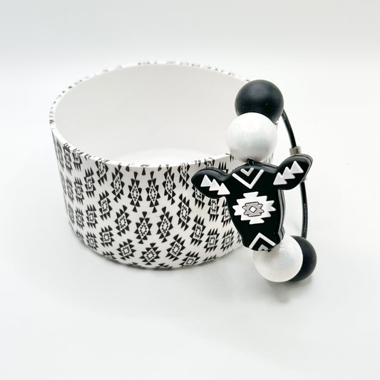 Black Aztec Cow Boot & Charm Set