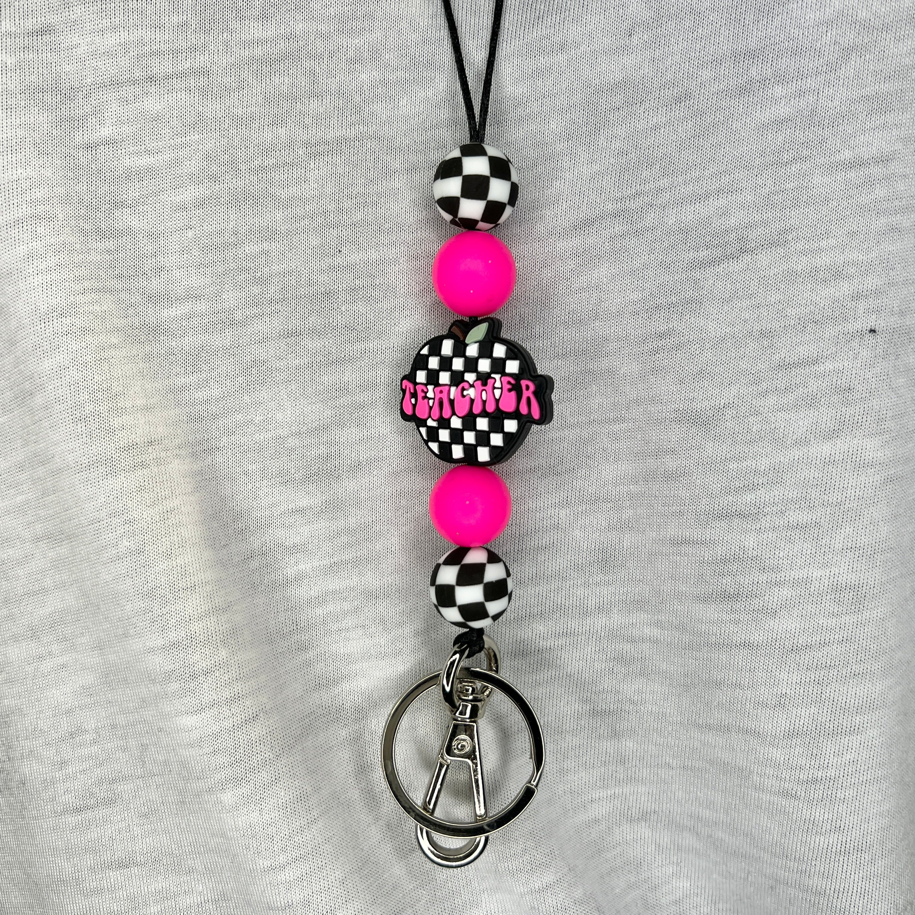 Pink Checkered Teacher Lanyard