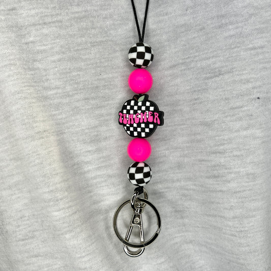 Pink Checkered Teacher Lanyard