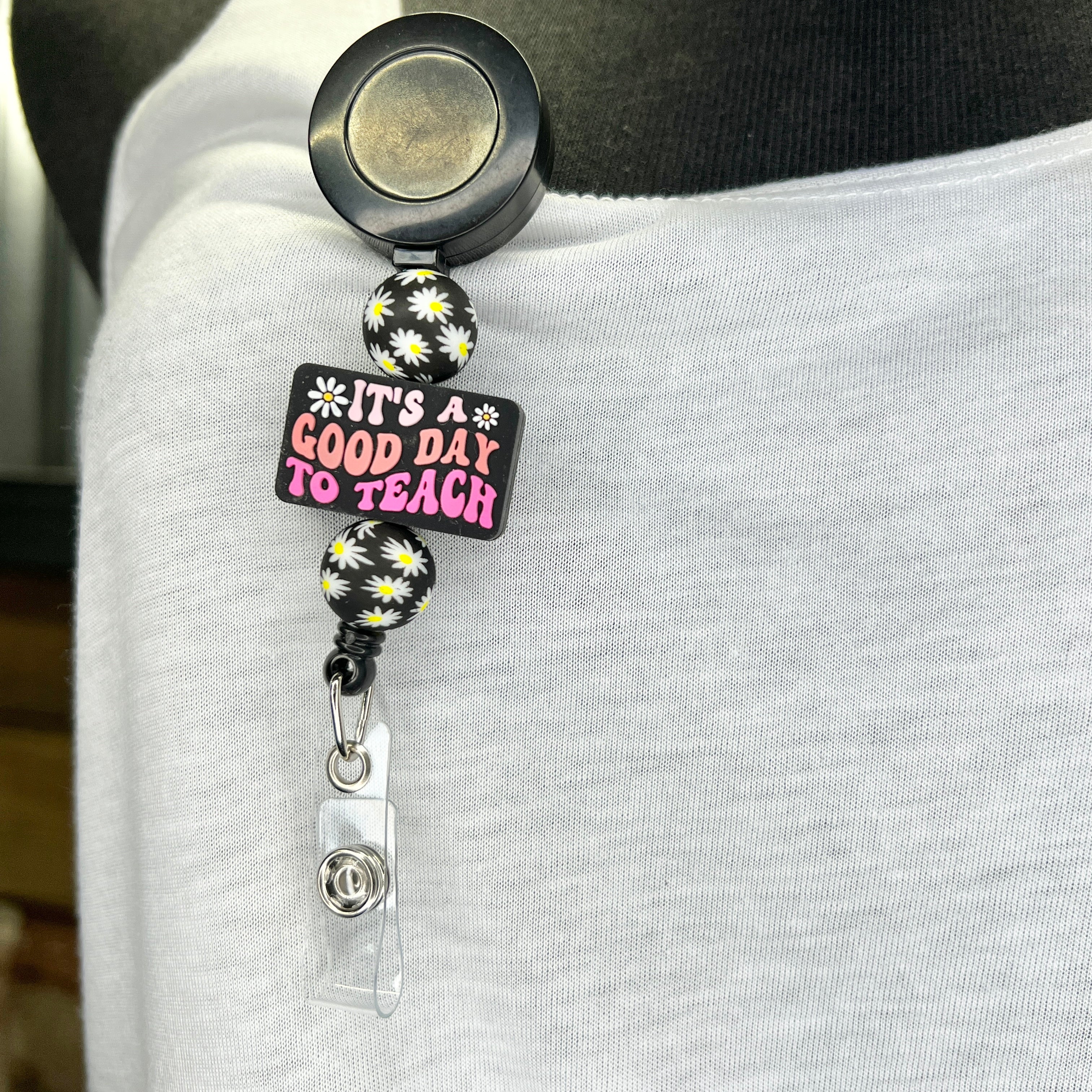 Pink Good Day To Teach Badge Reel