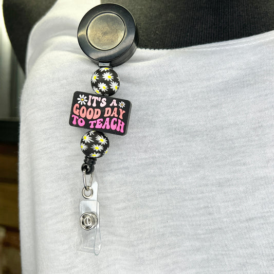 Pink Good Day To Teach Badge Reel