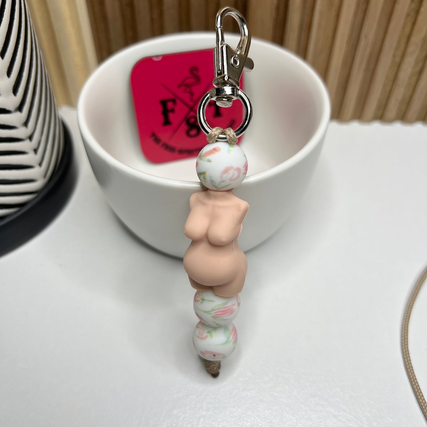 Pregnant Light Skinned "Florals" Keychain