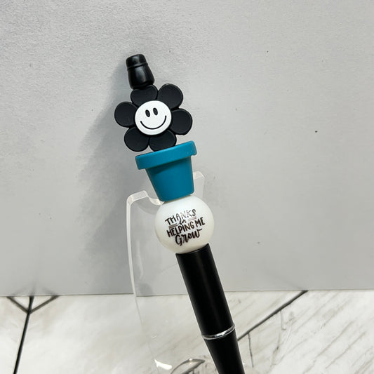 Black Happy Daisy Thanks Plastic Pen