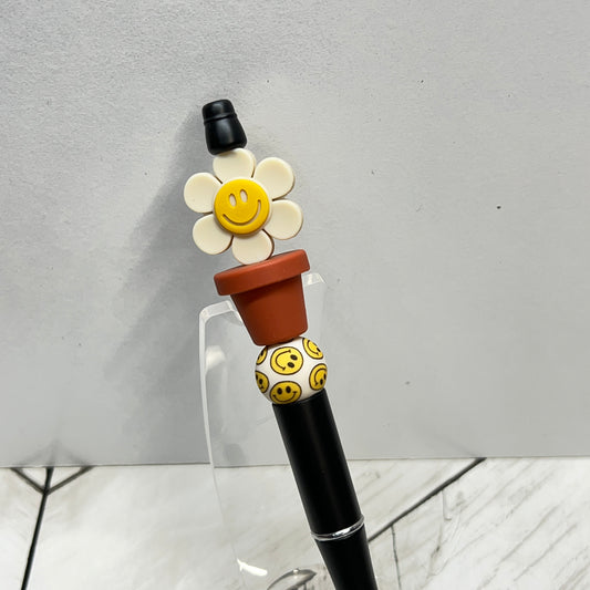 Beige Happy Daisy Plastic Pen