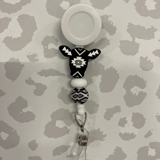 B&W Aztec Cow Badge Reel