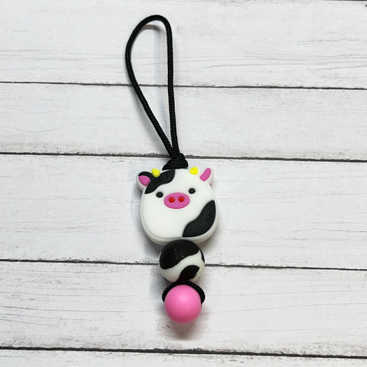 B&W Squish Cow Zipper Charm