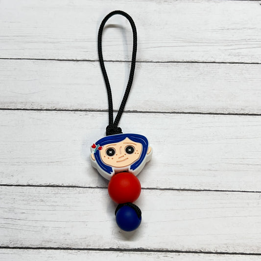 Blue Hair Girl Zipper Charm