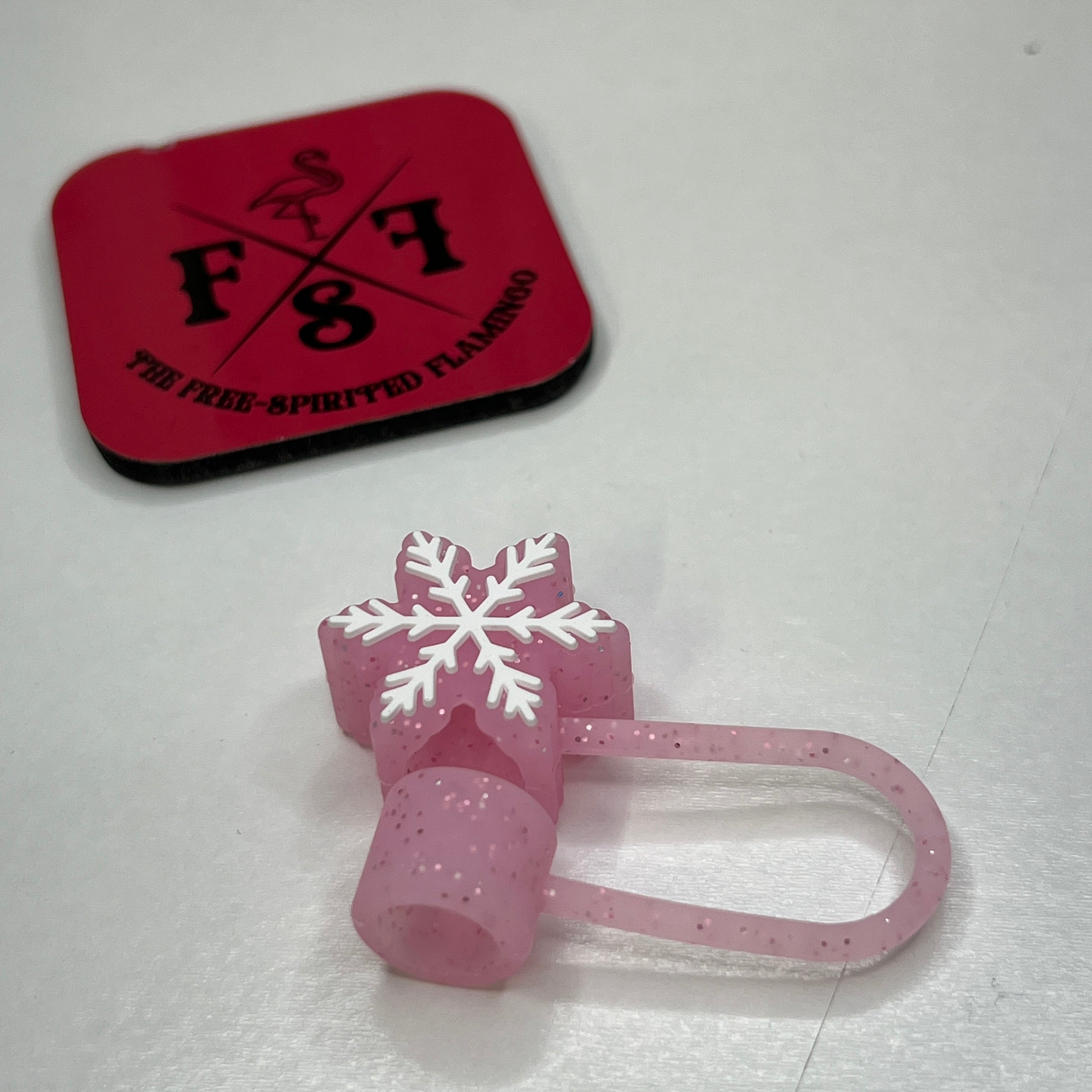 Pink Glitter Snowflake Straw Topper