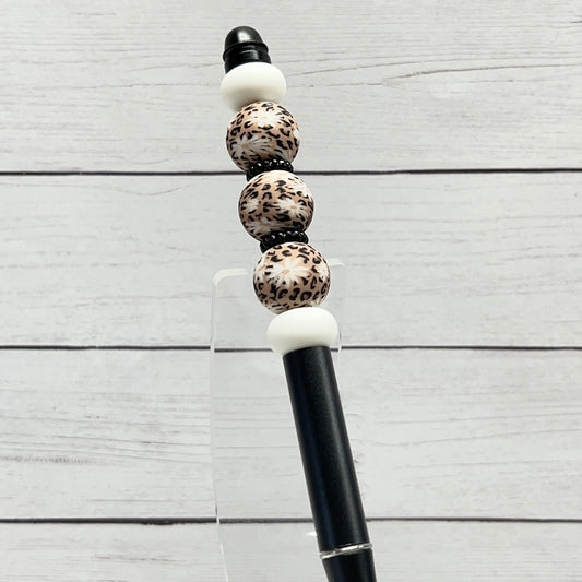 Leopard Daisy w/Black Pearls Metal Pen