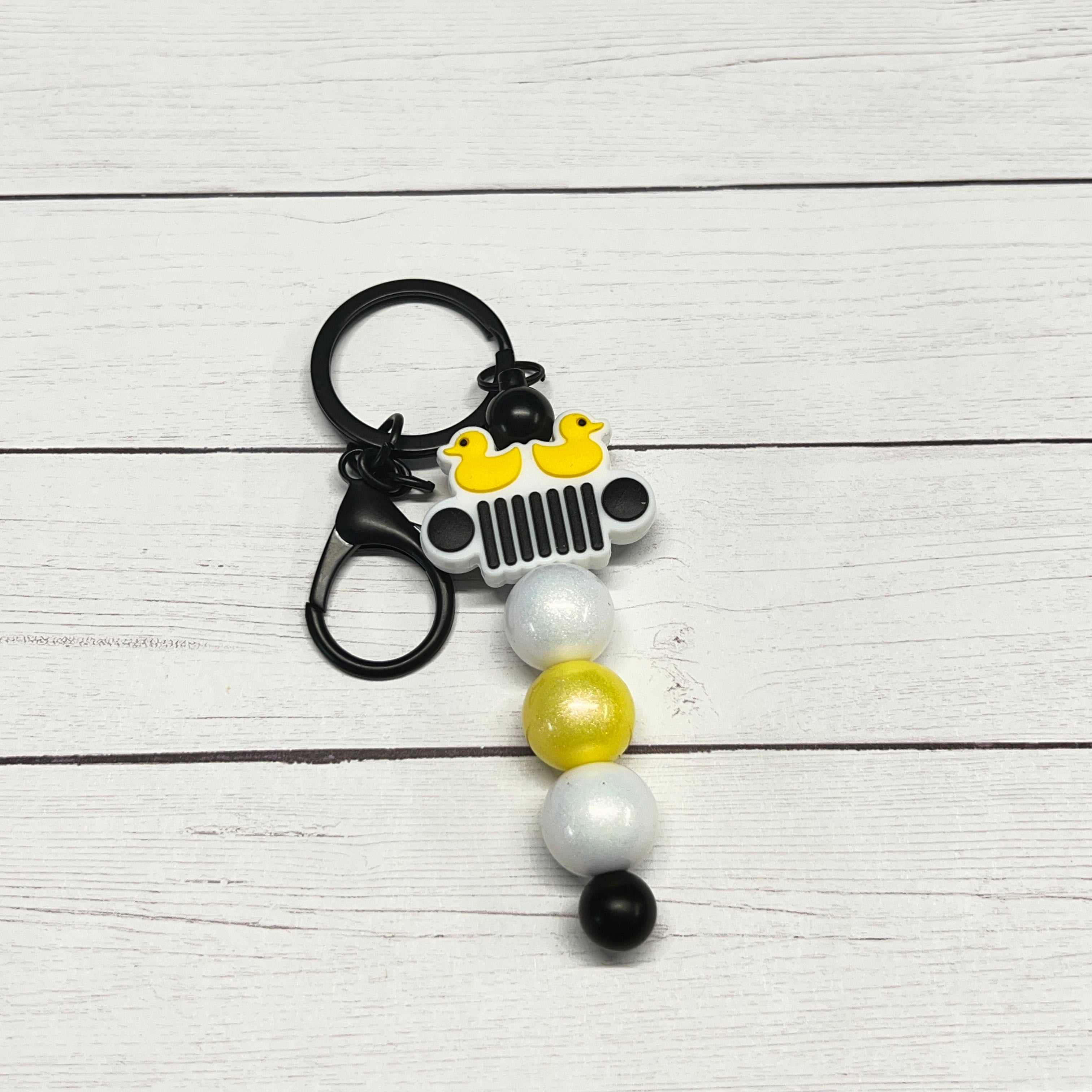 White & Yellow Jeep Grill Black Keychain Bar